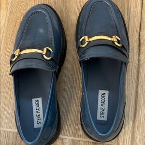 Steve Madden Navy Loafers with Gold Detail